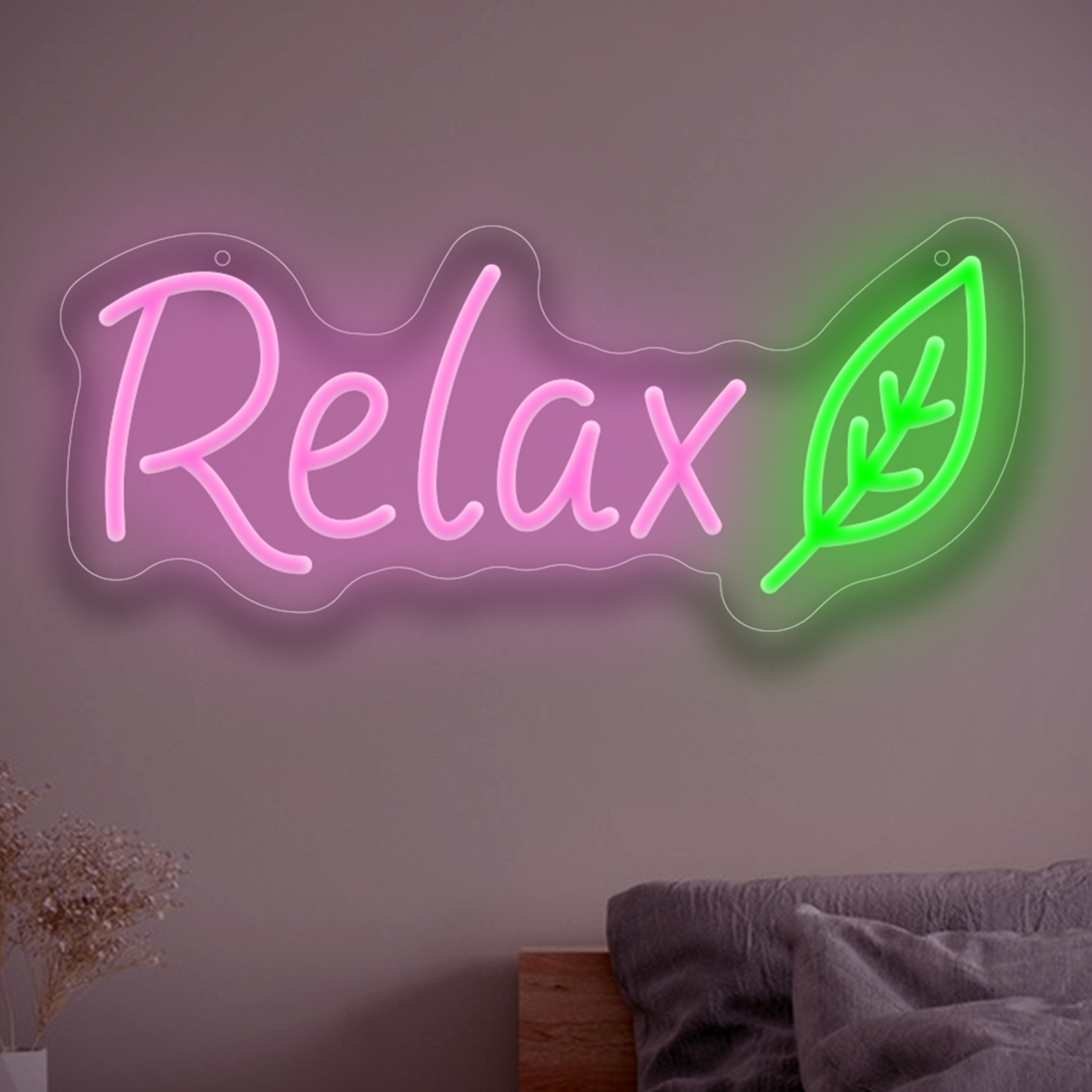 Home Office Yoga Room - Relax LED Neon Sign Leaf Neon