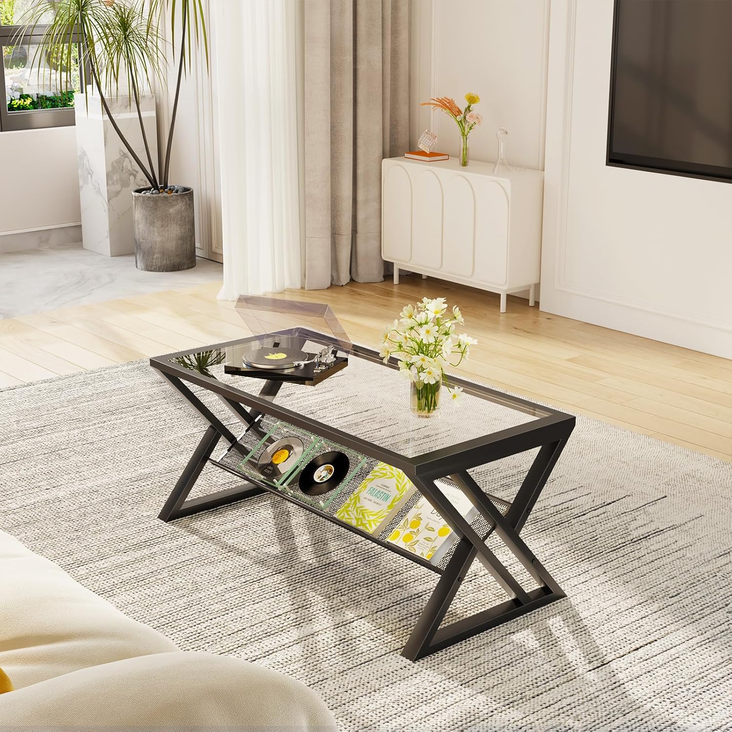 Rectangular Glass Coffee Table - Home Office Industrial Design 리뷰 및 가격