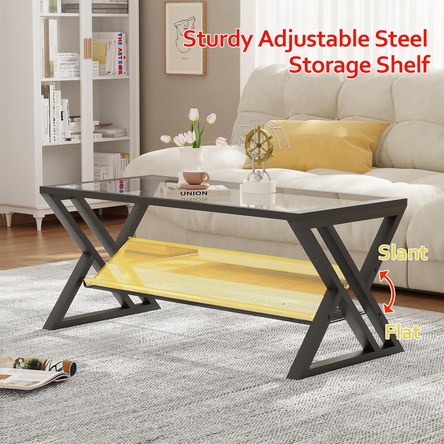 Rectangular Glass Coffee Table - Home Office Industrial Design 리뷰 및 가격