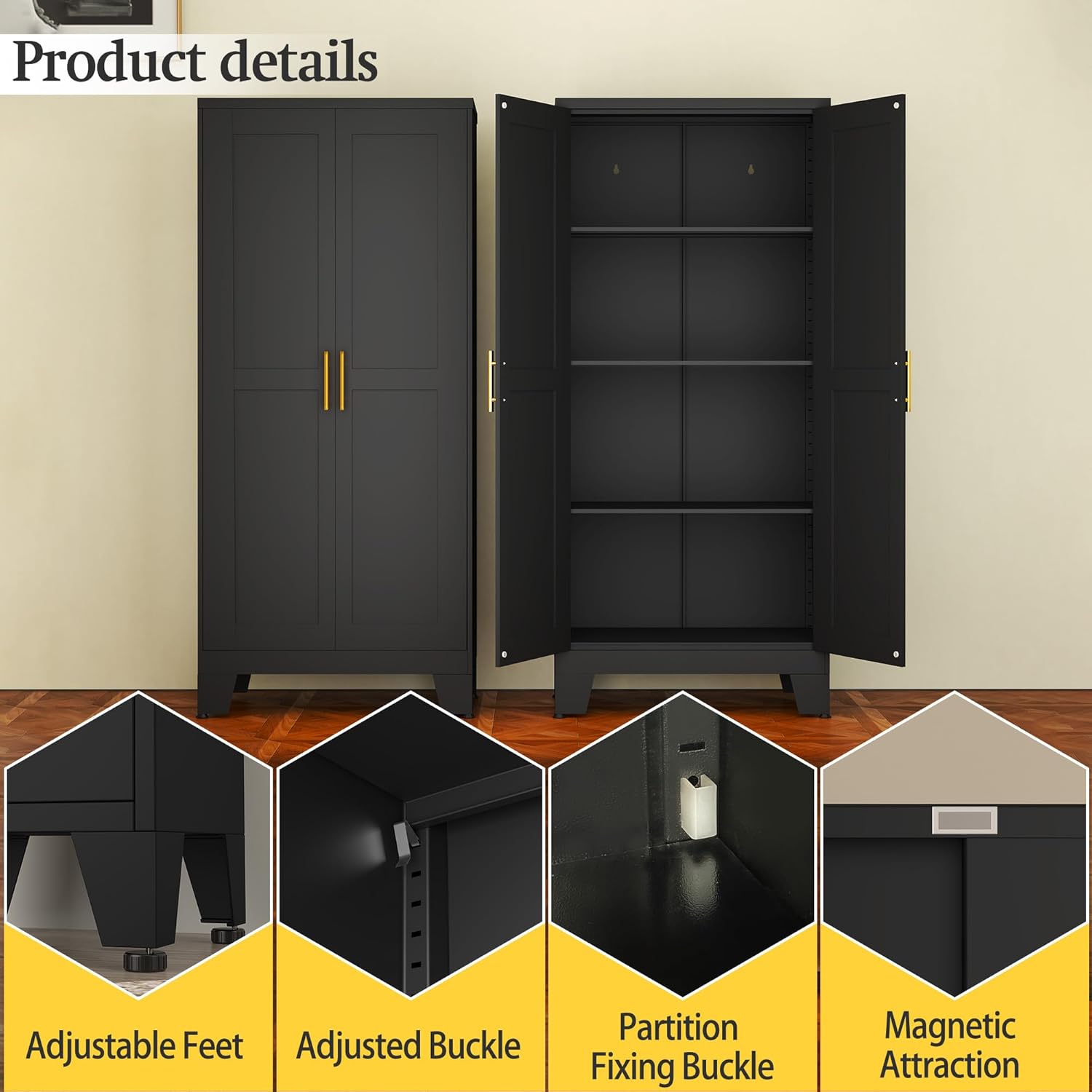 Black Metal Storage Cabinet, 6 - Home Office Shed 리뷰 및 가격